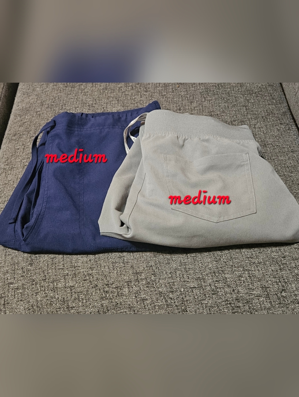 Two Medium Scrub Pants - Navy and Light Gray